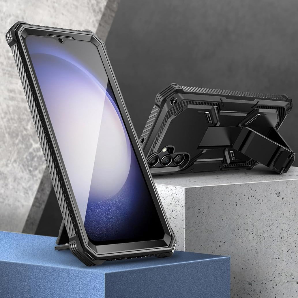 Etui pancerne z osłoną na ekran, z wbudowaną podstawką i kaburą z klipsem Supcase i-Blason Armorbox do Galaxy S23 FE 5G